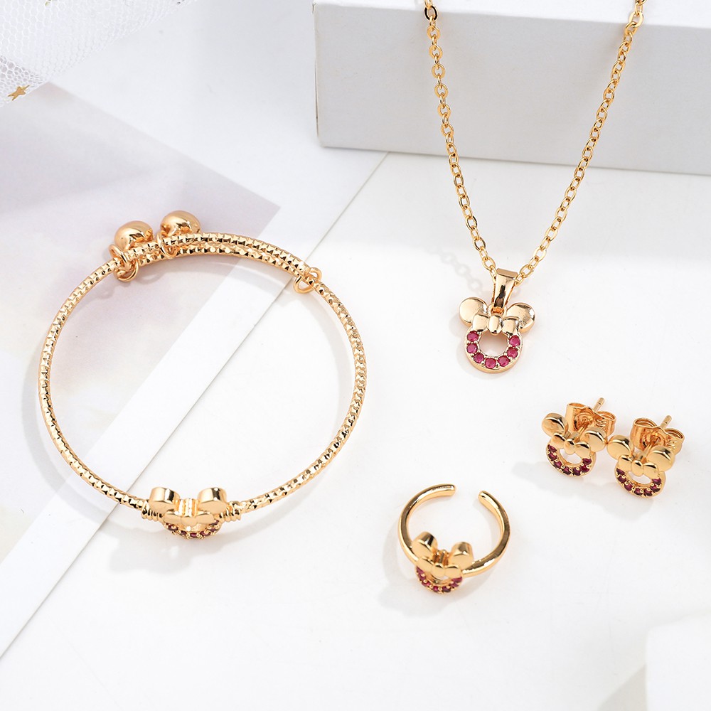 set perhiasan anak titanium kalung anti karat gelang wanita anting korea cincin fashion asesoris wanita set perhiasan D443