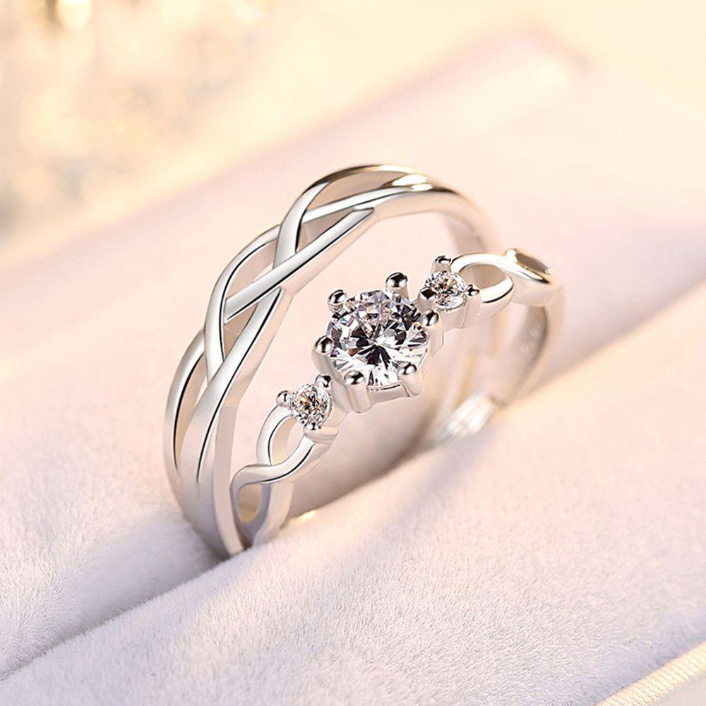 Preva 2PCS Cincin Zircon Perhiasan Aksesoris Pesta Pernikahan Ukuran Dapat Disesuaikan