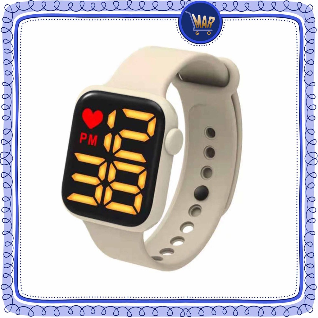 Jam Tangan LED Digital Rubber Jam Tangan Tali Karet-Cream