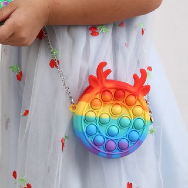 ZBH Tas Selempang Pop It Rainbow Bubble Fidget Push Toys Sling Bag Anak Popit Macaroon Bentuk Telinga Hewan Untuk Anak Anak Dan Dewasa Murah Import