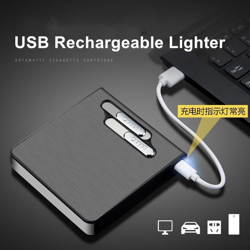 Kotak dengan Korek Elektrik USB Rechargeable - B02 - Black