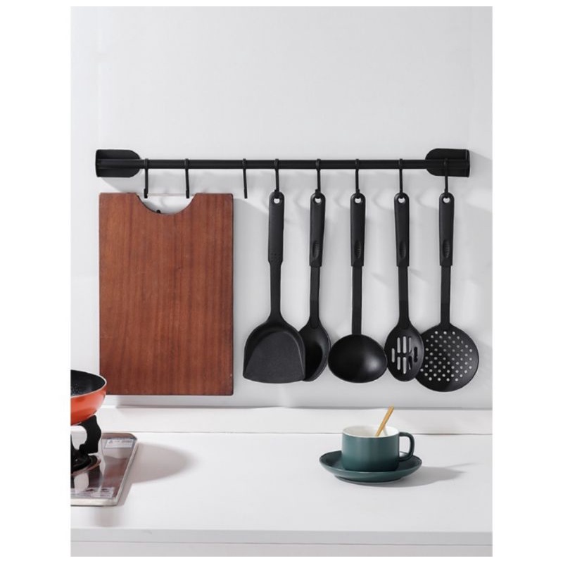 Spatula Set Isi 6 Pcs Sutil Sendok Sayur Peralatan Masak Dapur Plastik Hitam Tahan Panas