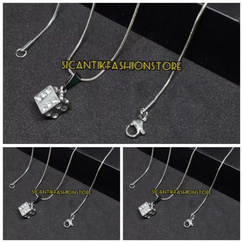 PROMO kalung Titanium plus liontin Dadu silver Fashion wanita terlaris anti Karat perhiasan wanita