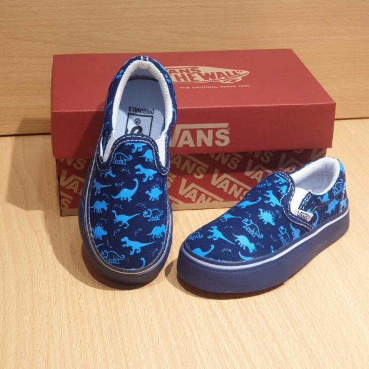 Terbaik.. sepatu anak laki laki dan perempuan vans anak slip on motif dinosaurus terbaru grade origi
