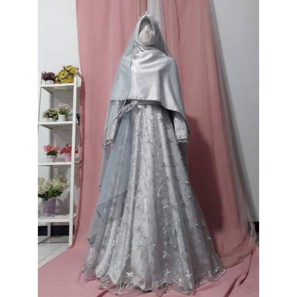 set gaun walimah syari (gaun,jilbab, veil, cadar)