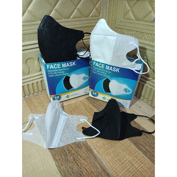 Masker Duckbill Garis Face Mask 3ply Beli 2Ribu Dapat 3 Hitam Putih Eceran Satuan Repack