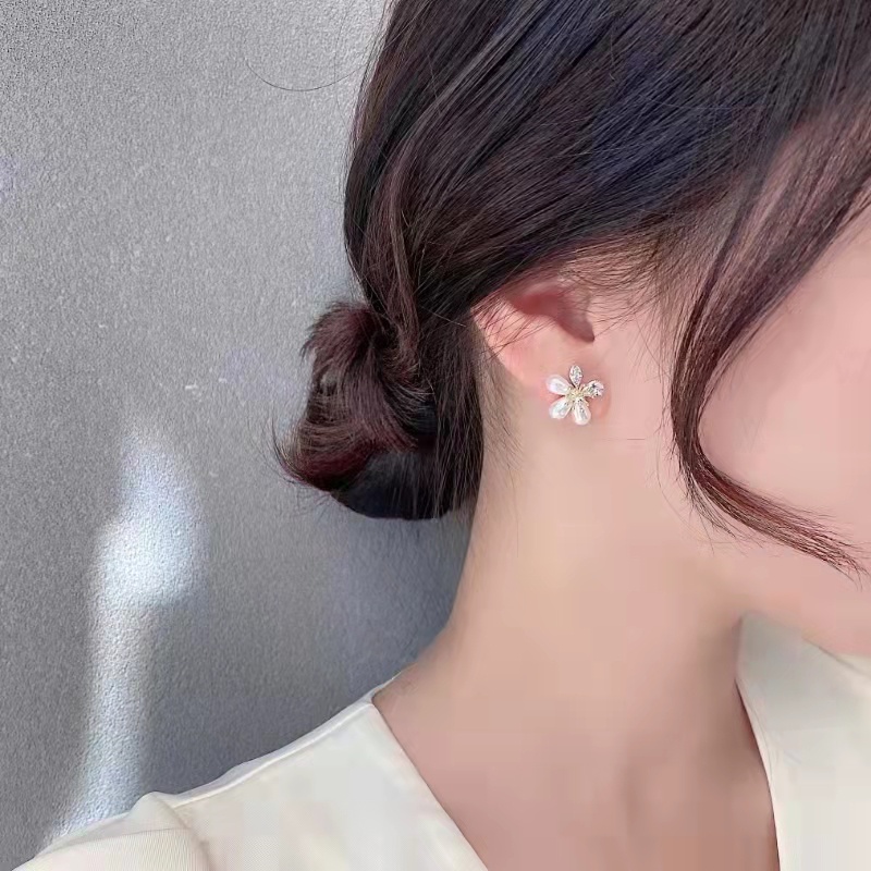 2022 Anting Tusuk Sterling Silver 925 Desain Bunga Hias Zircon + Mutiara Gaya Korea Untuk Wanita