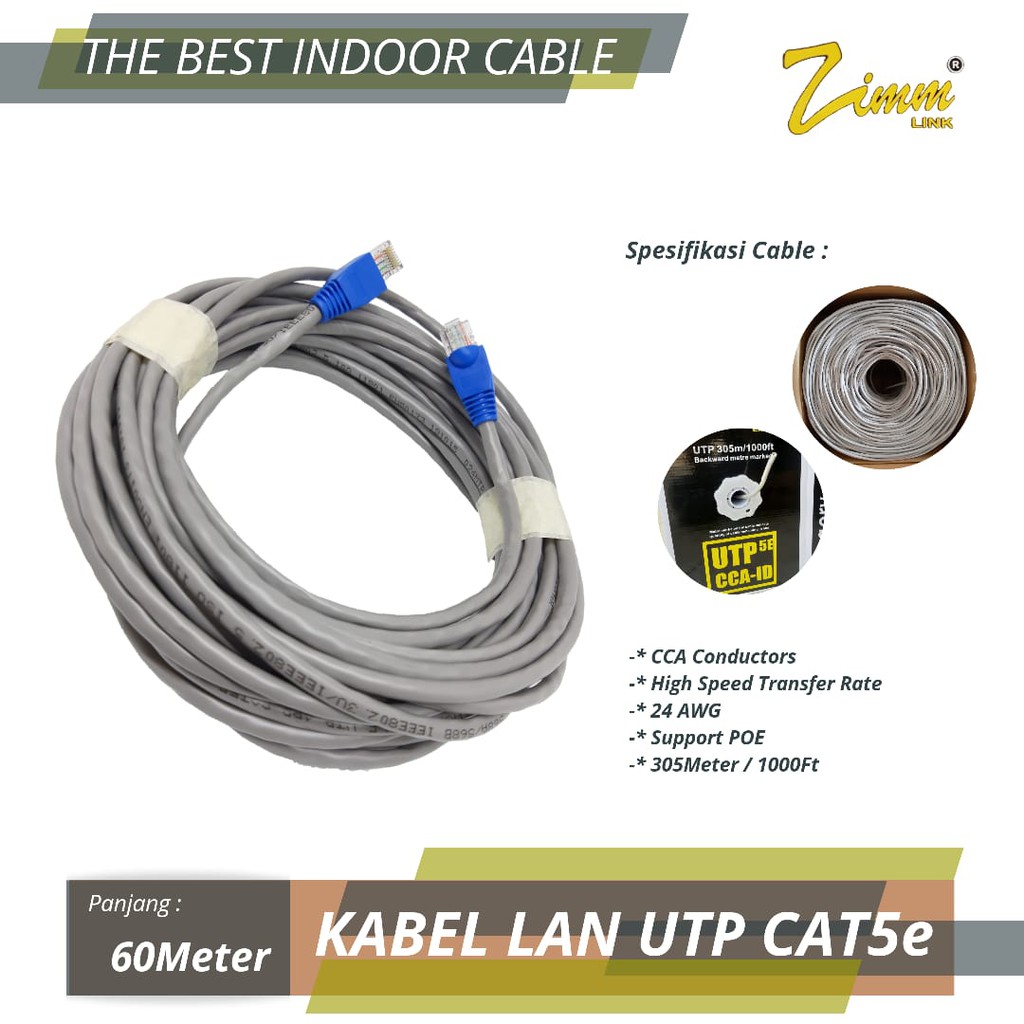 Kabel Lan UTP Cat 5e CCA Siap Pakai 60 Meter Cable LAN CAT5E UTP FTP CCA 60 Meter SIAP PAKAI