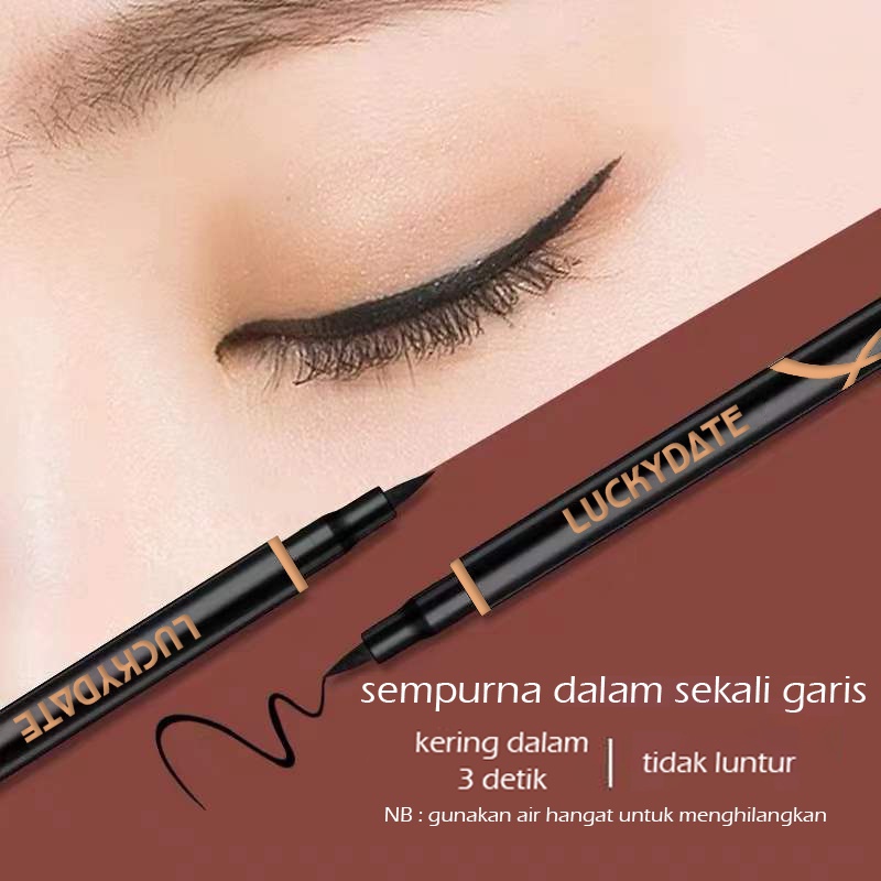 EYELINER LUCKYDATE Waterproof Celak Pen Pencil Tahan Lama Hitam ORIGINAL PINKFLASH Korea Korean Kajal Saudi Arabia