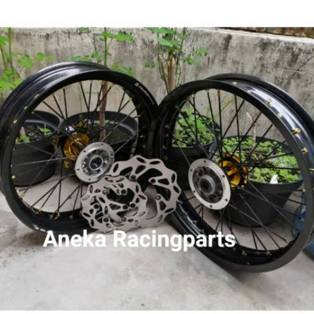 Velg supermoto klx tinggal gaspol champ sni aluminium tromol dbs laher 8 set disk jari2 hitam + stel