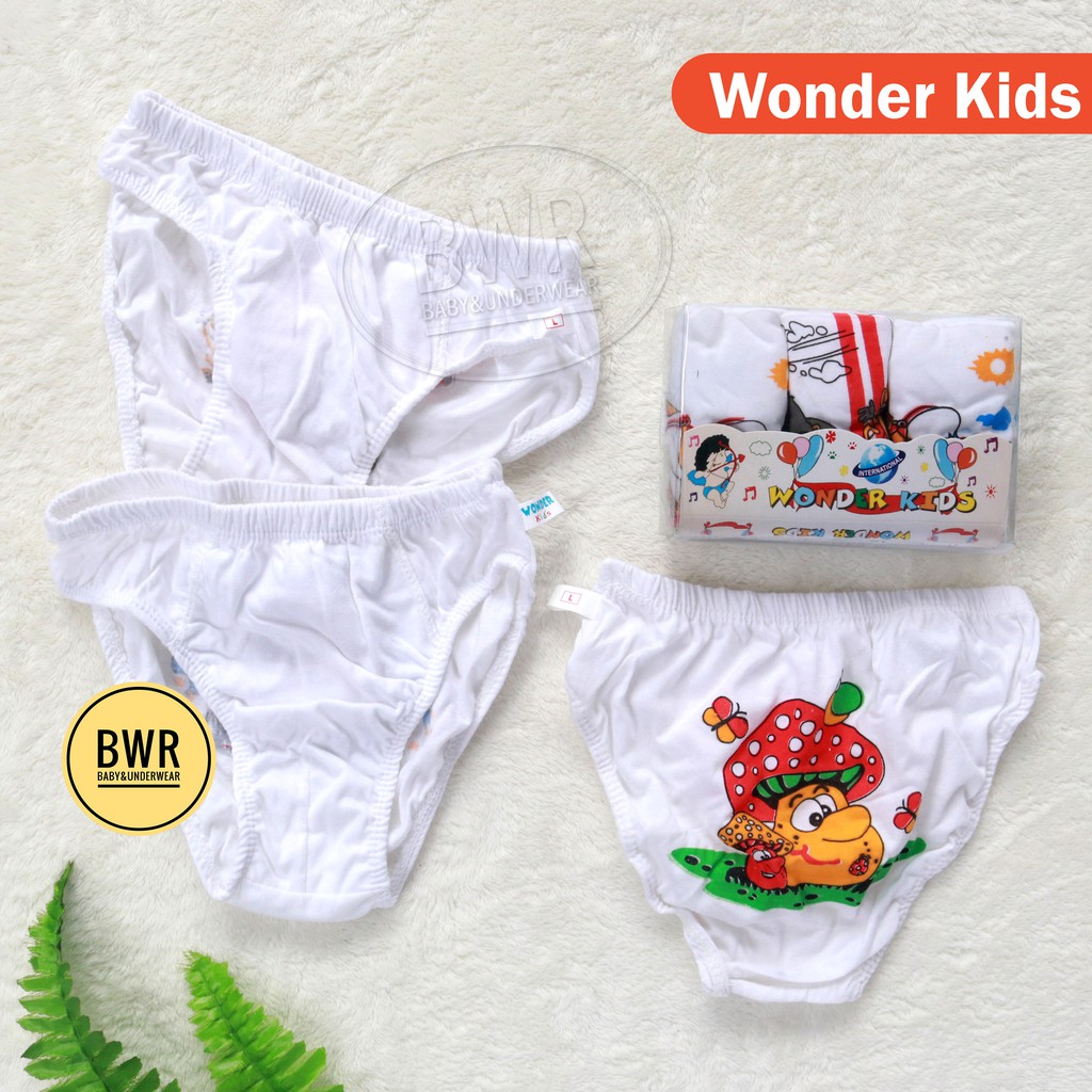 [ 3pc ] CD Wonder Kids PUTIH Mika | Celana Dalam Anak Motif Sablon - Bwr