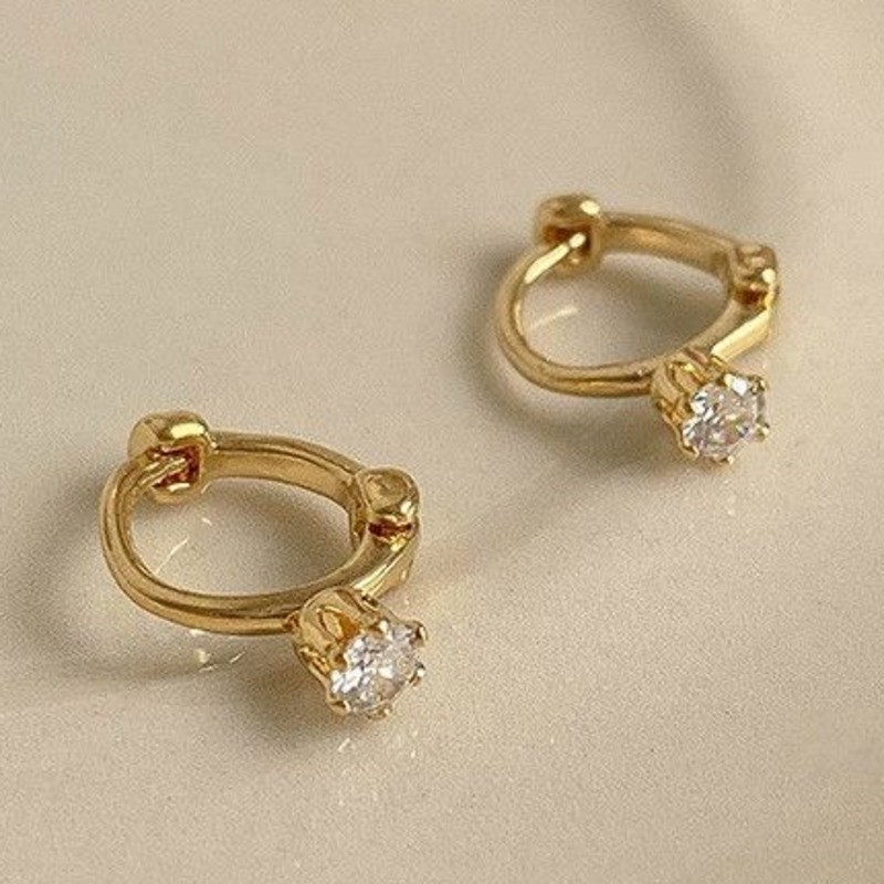 Anting Bulat Mini Lapis Emas 14k Hias Cubic Zirconia Untuk Wanita