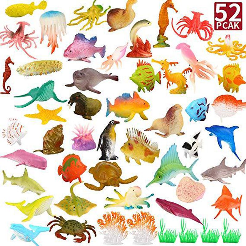 【Hot!!】52pcs Ocean Sea Plastic Animal Toy Set The Sea Life Figure Bath Toy for Child Educational Party Cake