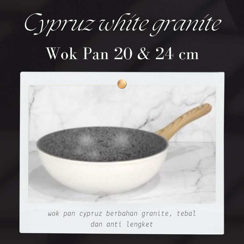 Cypruz white granite wok pan 20 & 24 cm, wok pan anti lengket