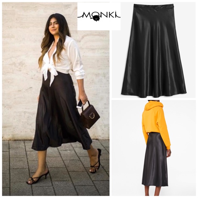 MONKI SATIN MIDI SKIRT - BLACK MAGIC