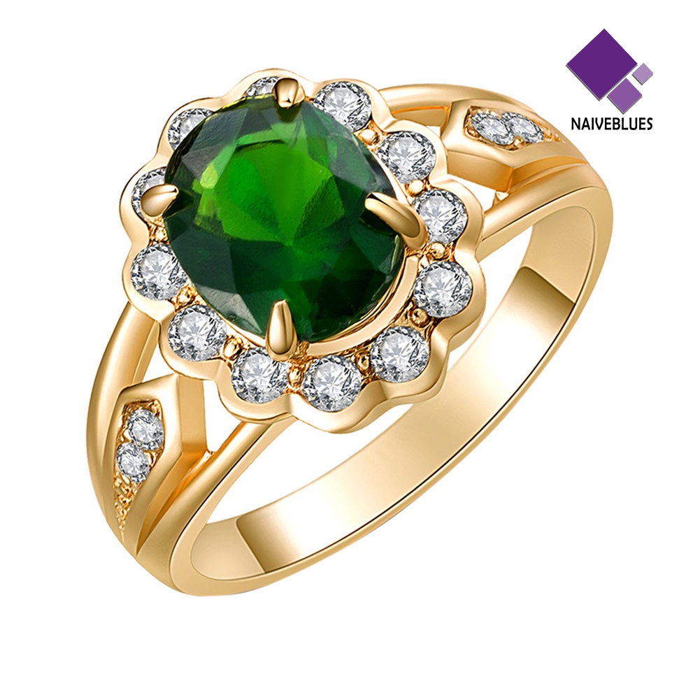 Naiveblue &gt; Cincin Vintage Aksen Emerald + Berlian Imitasi Untuk Perhiasan Wanita / Pesta / Club