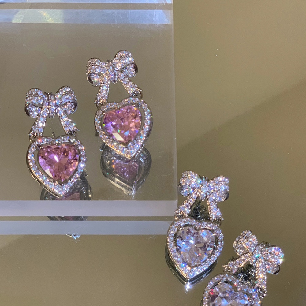 Anting Liontin Hati Besar Aksen Berlian Imitasi Warna pink Gaya retro Untuk Wanita