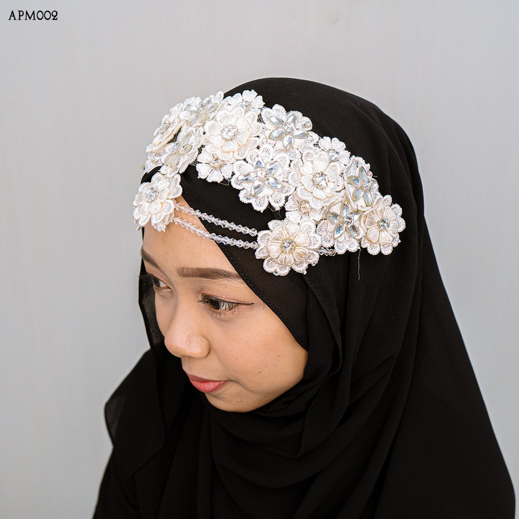 [READY STOCK] TIARA PENGANTIN AKSESORIS WANITA BUNGA LACE PUTIH APM002