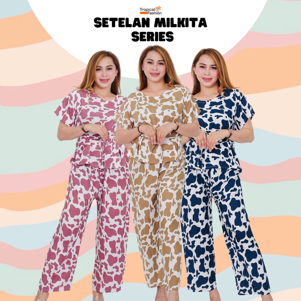 Setelan Panjang Motif Milkita Bahan Rayon Premium Termurah Kekinian