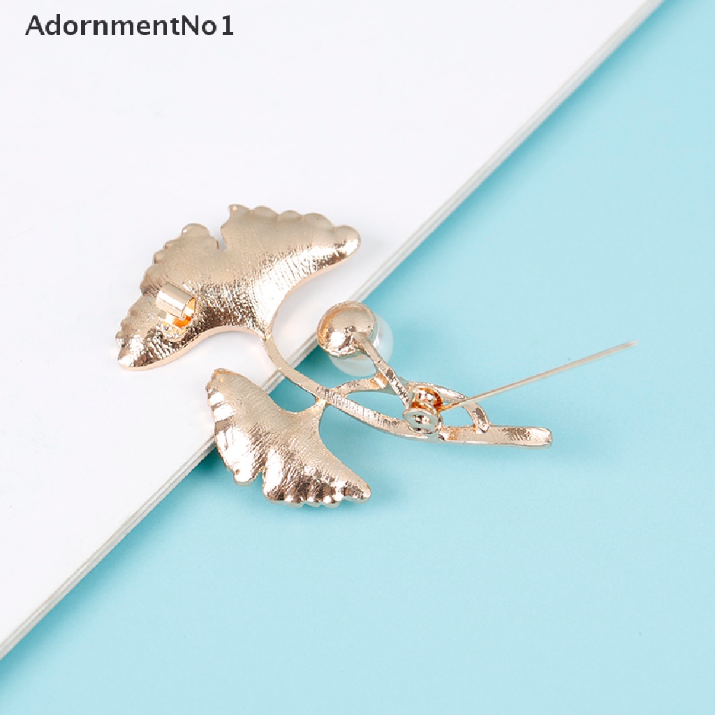 (AdornmentNo1) Bros Pin Desain Daun Hias Mutiara + Berlian Imitasi Untuk Wanita