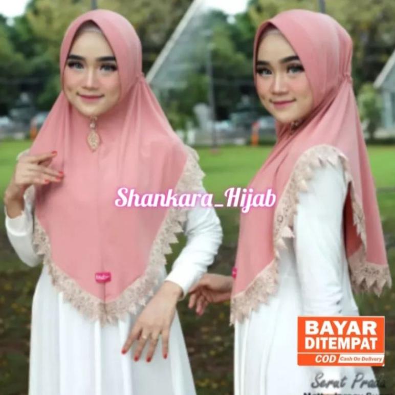 Hijab / Jilbab / Kerudung / Bergo / Khimar Instan Jersey Prada/ Renda Serut Model Bergo Terbaru Term