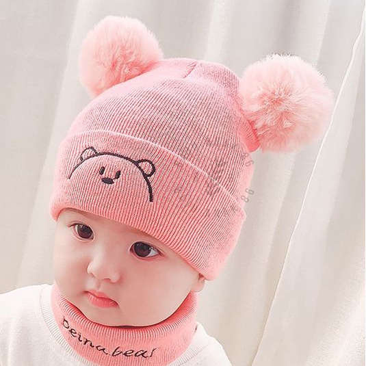 Topi Bayi Rajut PomPom Bear - 022.4692