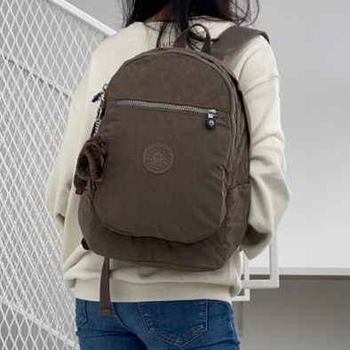 Tas Ransel Kipling Class Seoul S Medium Beige Coklat Sekolah ORIGINAL Anak Laki Cowok Cewek ASLI