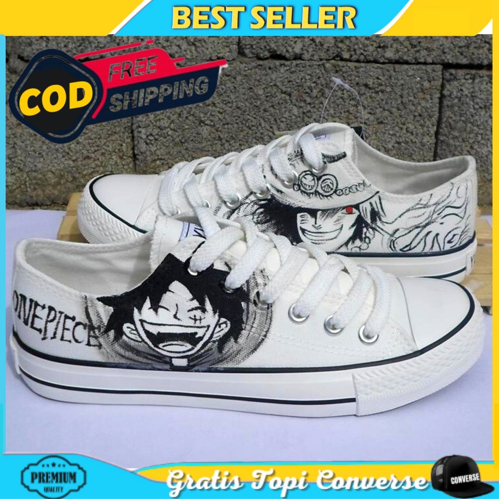 Sepatu Sneakers Converse Motif Anime One Piece Luffy