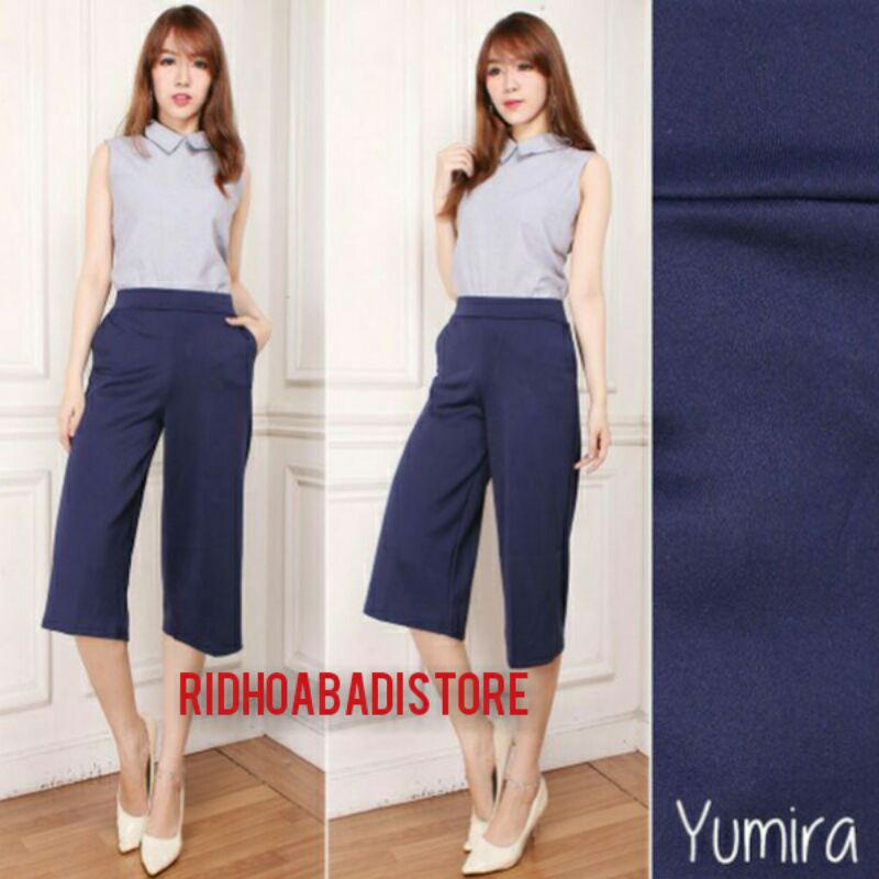 Celana Kulot Pendek Bahan Scuba,Celana Dewasa 7/8-3