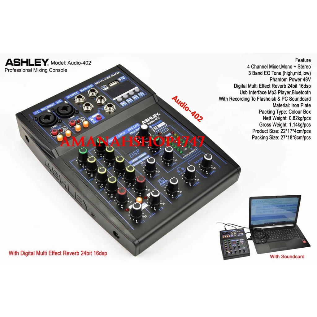 MIXER ASHLEY AUDIO-402 MIXER ASHLEY AUDIO402 MIXER DENGAN SOUNDCARD ASHLEY AUDIO 402 ORIGINAL