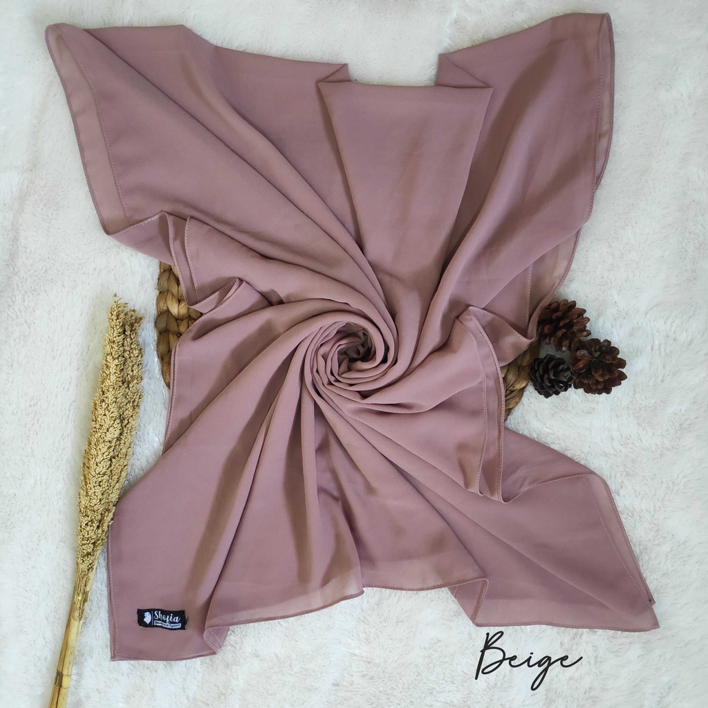 [200x75] HIJAB PASHMINA JAHIT TEPI CERUTY BABY DOLL, PASHMINA CERUTI, JILBAB PASHMINA, PASMINA-Beige