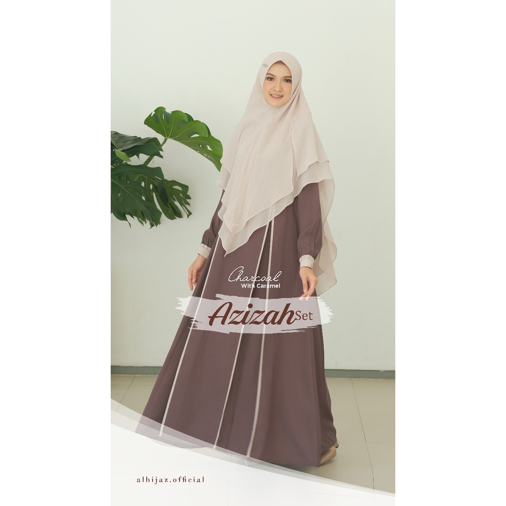 Gamis Lebaran / Gamis Seragam Azizah Set Charcoal Gray With Caramel by Alhijaz