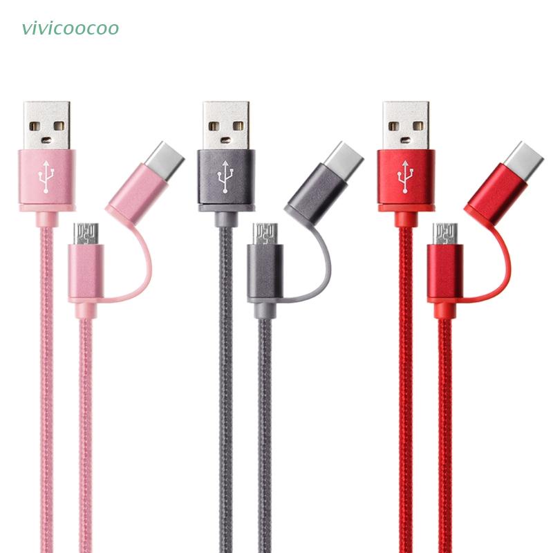 VIVI   2In1 USB 2.0 Male To USB 3.1 Type C Micro USB Weave Data Fast Charging Cable