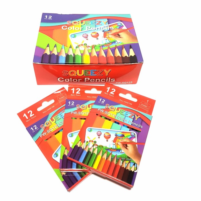 

Spesial Harga Grosir (1Kotak /12Packs) Pensil 12 Warna Pendek Squeezy Pw-Sq12 Trendi