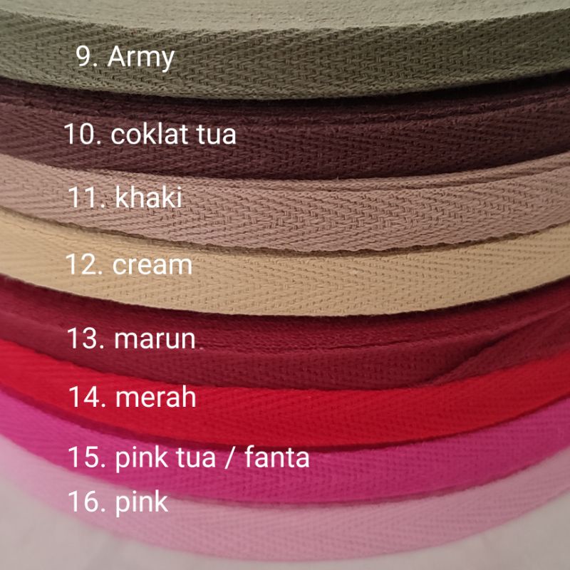 Colorful Bisban 1cm bias tape twill tape katun (1 rol / 45m)