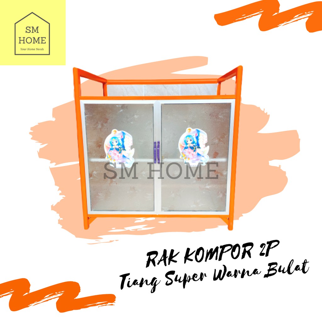 RAK KOMPOR 2PINTU ALUMINIUM BAWAH KERAMIK MEJA KOMPOR TIANG SUPER BULAT WARNA TAHAN KARAT TIKUS