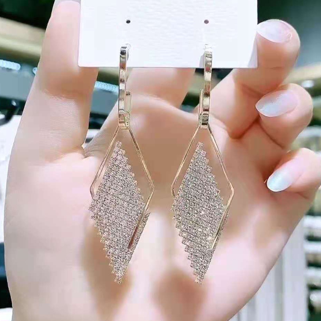 Hu Hu Hu Hu Hu Alat Bantu Pasang Kacamata♡ 1 Pasang Anting Tusuk Gantung Wanita Bentuk Belah Ketupat Hias Berlian Imitasi Berkilau Tahan Koruption Untuk Prom