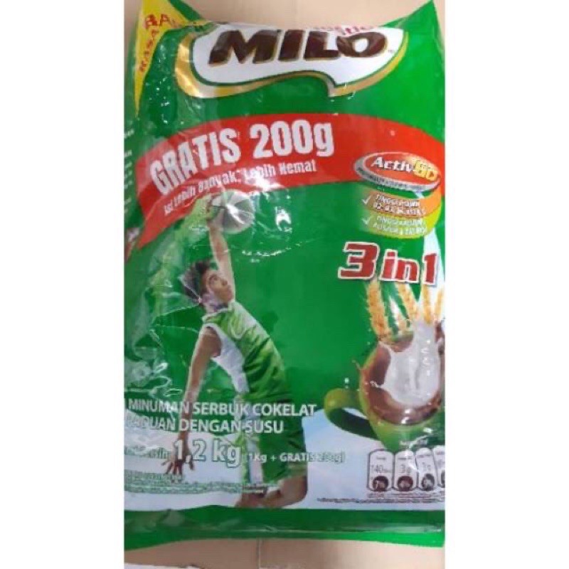 MILO ACTIV-GO 1kg+200g Pouch / Milo 1kg free 200gram / Milo 1kg / Susu milo / susu bubuk milo