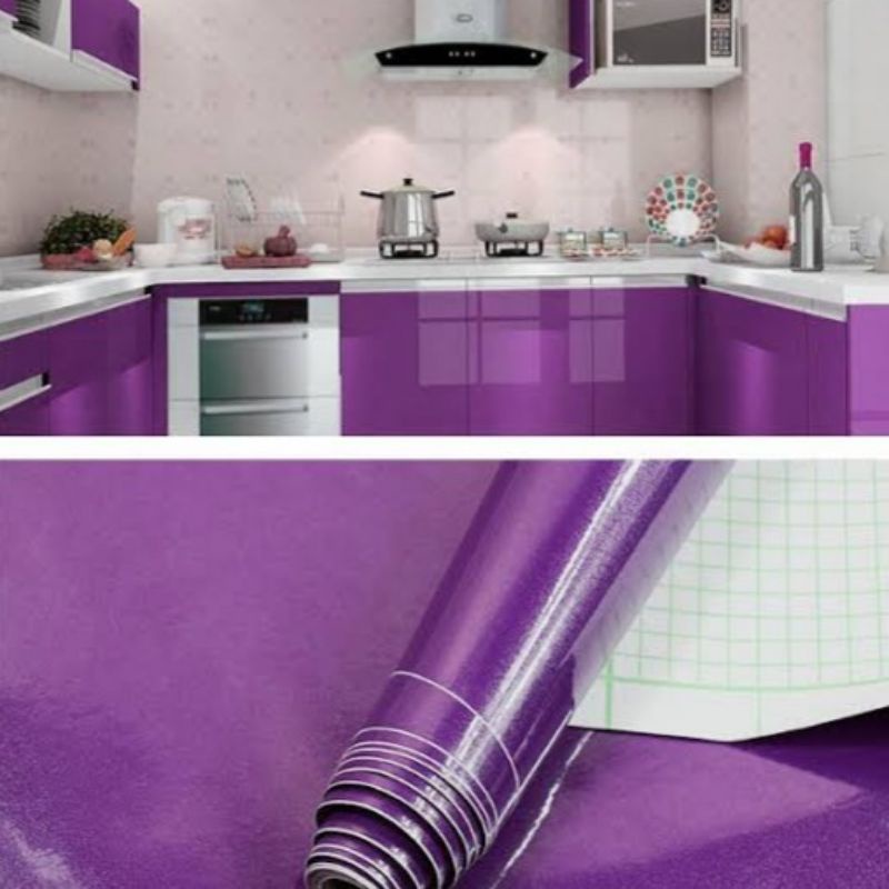 Wallpaper Sticker Dinding Dapur Premium Glossy Ungu Polos
