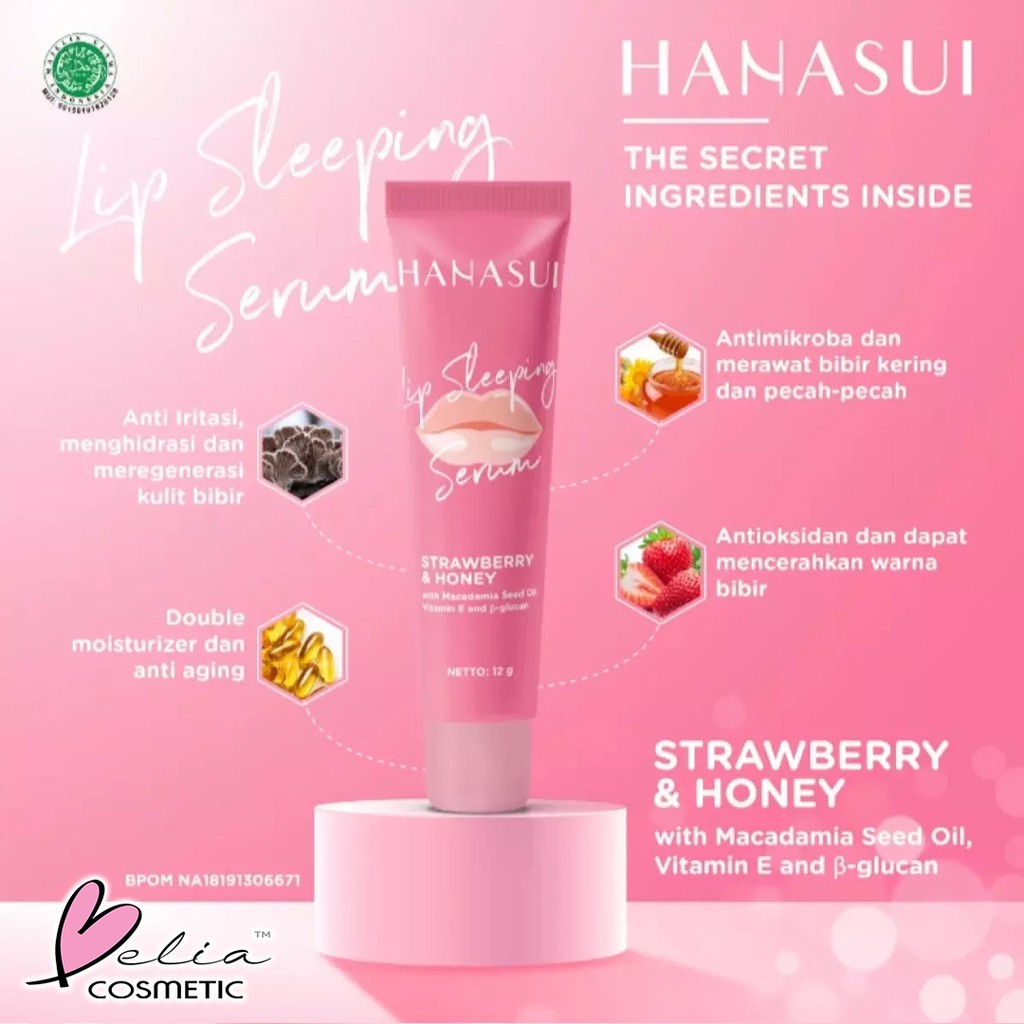 ❤ BELIA ❤ HANASUI Lip Sleeping Serum | Mask Bibir Strawberry (✔️BPOM) Halal