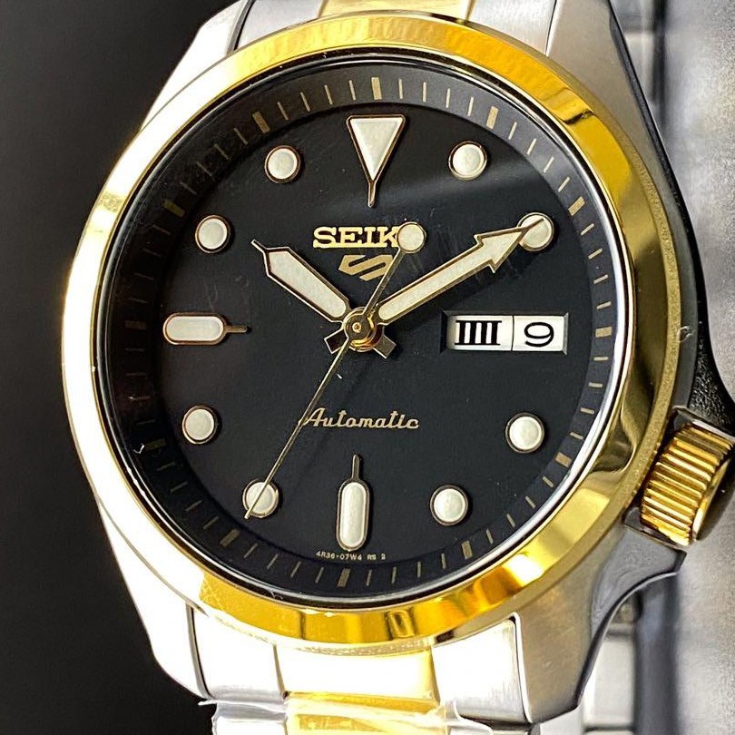 Seiko 5 Sports SRPE60K1 Automatic Silver Gold - Jam Tangan Pria SRPE60 Black Dial