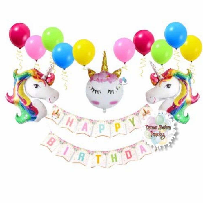 Balon Foil Set Unicorn / Balon Paket Dekorasi Unicorn Tanduk Rainbow