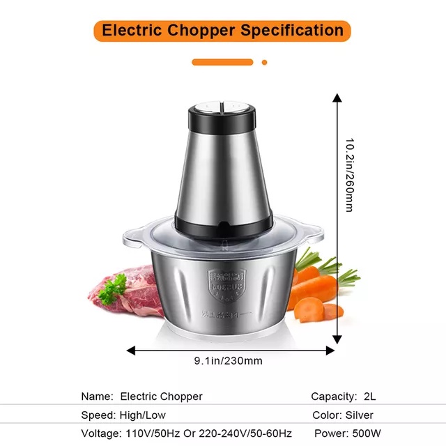 Blender Penggiling Daging Stainless 2 Liter Blender Penggiling Penghalus Daging Sayuran Bumbu Masak Cabe Chopper Meat Blender Grinder Stainless 2 Liter