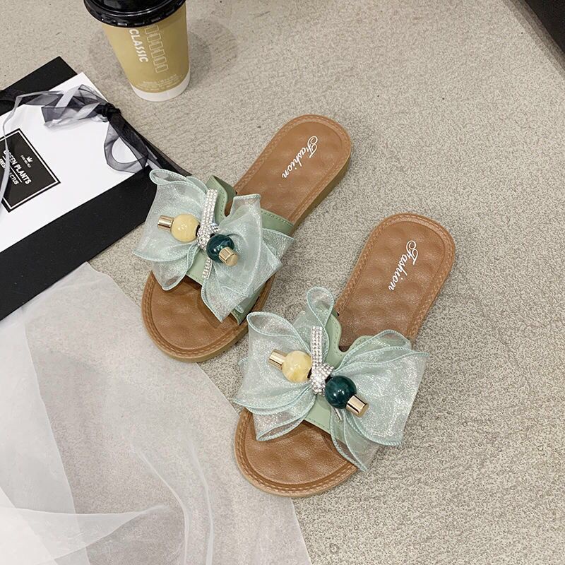 Sandal Slop Wanita Fashion Brukat Pita Mutiara Import High Quality S2