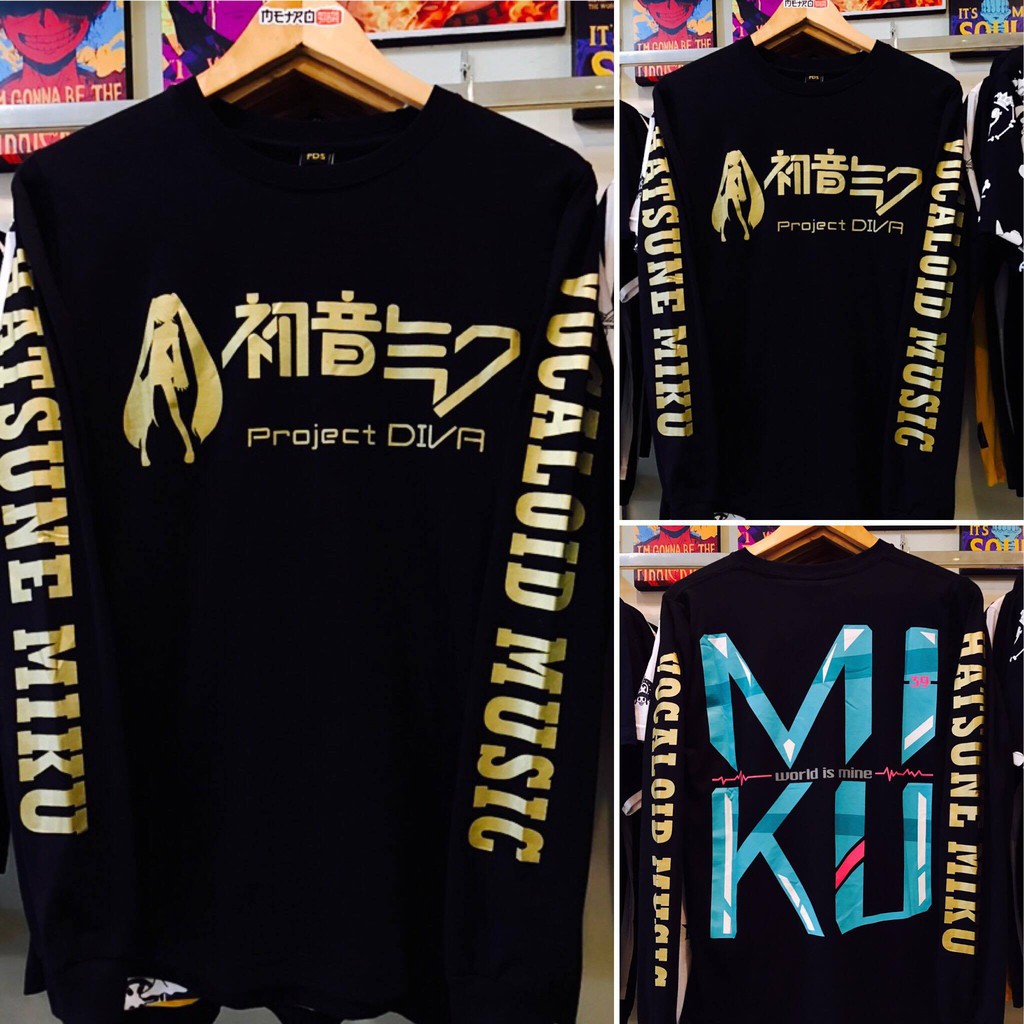 Kaos Longsleeve Hatsune Miku Gold Black Baju Anime Miku Lengan Panjang Unisex