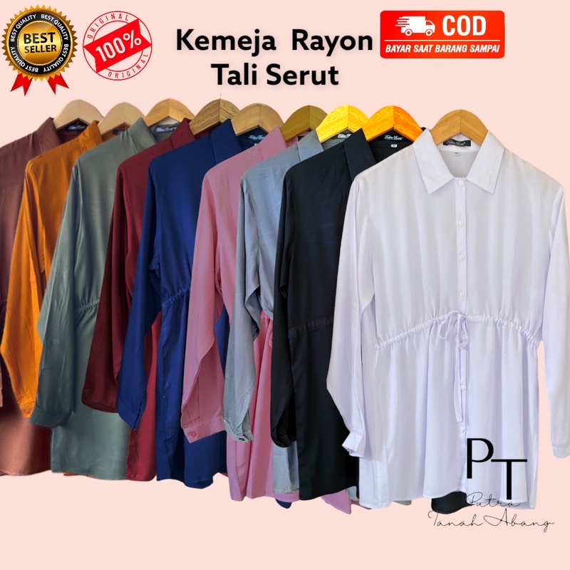 atasan kemeja polos Fathin Basic pakaian outer baju wanita cewek perempuan dewasa tali serut muslim 