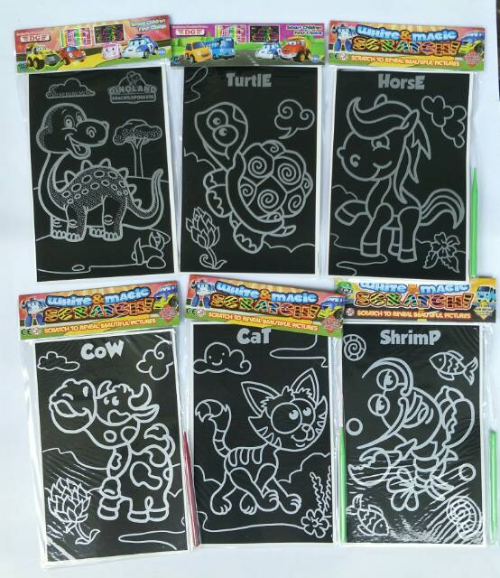 Magic Colouring Black &amp; White Gambar Karakter Mainan Mewarnai Anak dengan Menggosok Kertas