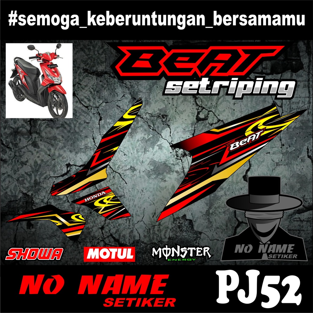 Striping Beat Karbu 2008 2009 2010 2011 2012 (pj52) Variasi Sticker Stiker Skotlet Motor Scotlite List