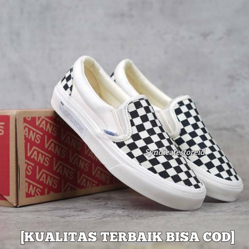 SEPATU VANS SLIP ON CHECKERBOARD OG 100% IMPORT PREMIUM BNIB Black White Sepatu vans sepatu catur slip on catur sepatu vans sneakers vans sepatu pria