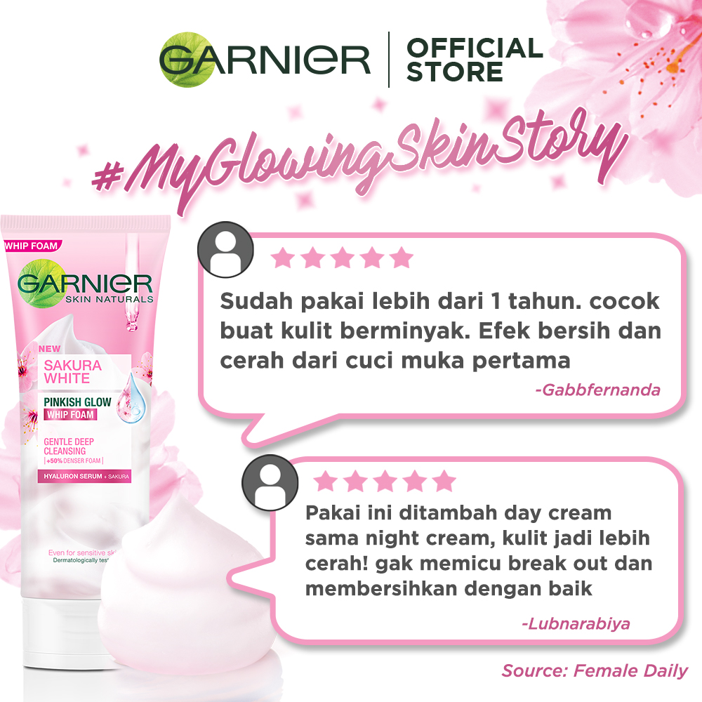 Garnier Sakura White Pinkish Glow Whip Foam Skin Care Pembersih Wajah 50 mL-3